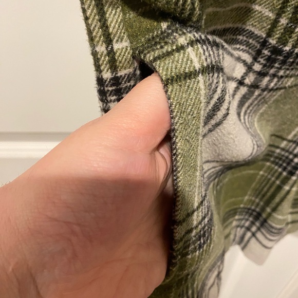 Green and White Plaid Snap Front Shacket - Picture 3 of 5